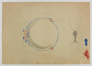Lucien Bonvallet - Modèle de décor d'assiette ou de plat à motif de roses et mod...