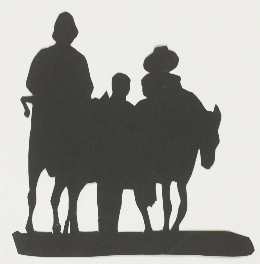 Anonyme - Un homme et une femme à cheval et un autre homme en pied