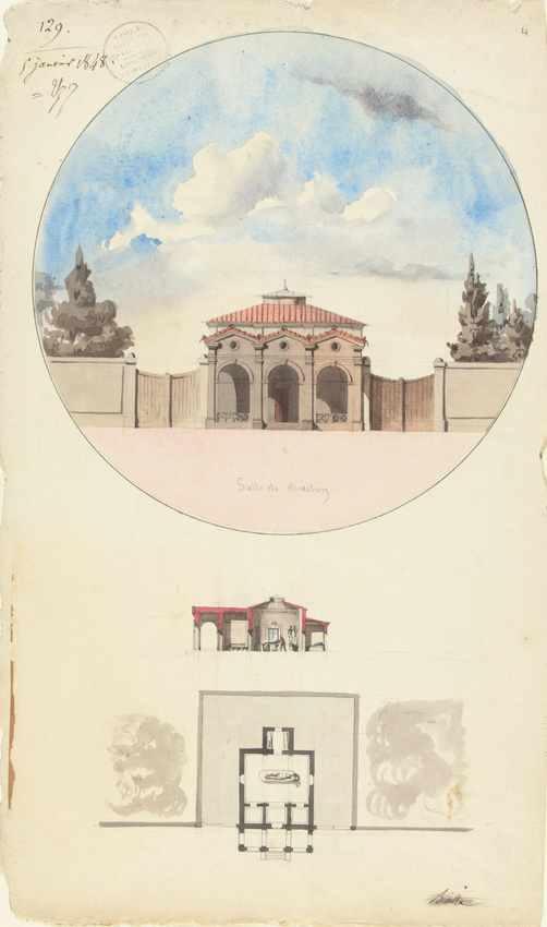 Louis Boitte - Une salle d'autopsie, concours d'émulation, élévation, plan et co...