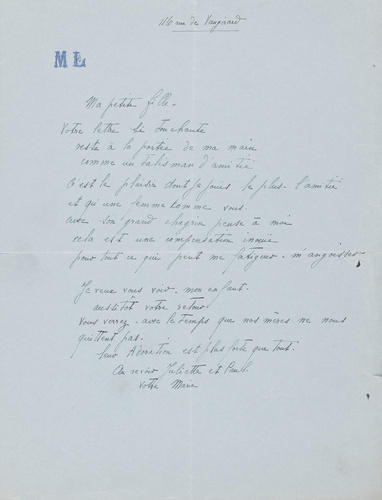 Marie Laurencin - Correspondance manuscrite : Marie Laurencin à Juliette [Domeni...
