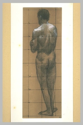 Pierre Puvis de Chavannes - Homme nu, vu de dos, de trois quarts à gauche, les b...