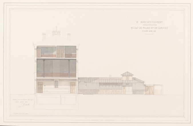 Antoine Soudée - Xe arrondissement. Ecole de filles et de garçons. Coupe sur AB