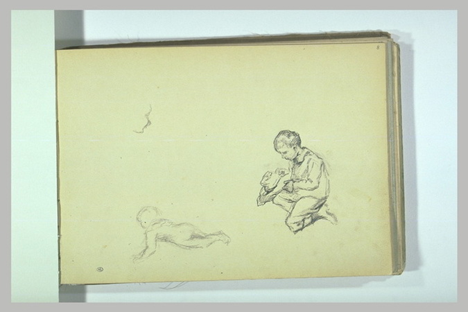 Léonide Bourges - Un garçon tenant un chapeau ; croquis d'un nourrisson ; profil