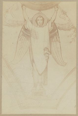 Ernest Freuler - Photographie d'un dessin préparatoire représentant un ange sout...