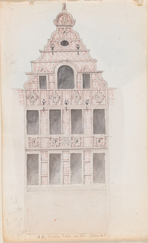 Alphonse Gosset - Anvers ? : élévation d'une façade à pignon à redents, détail. ...