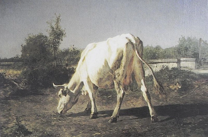 Constant Troyon - Vache blanche au pâturage