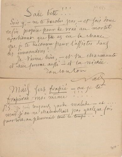 Nadar - Lettre de Félix Nadar à un destinataire non identifié ("Sale bête")