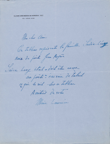 Marie Laurencin - Correspondance manuscrite : Marie Laurencin à Paul Guillaume