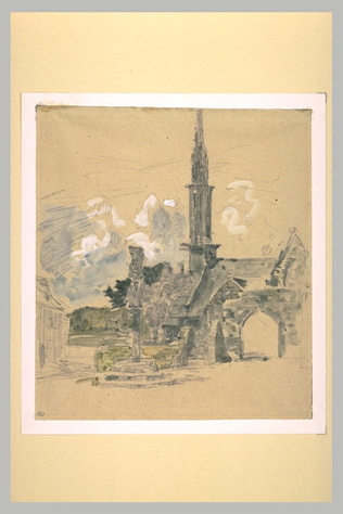 Eugène Boudin - L'église et le calvaire de l'Hôpital-Camfrout