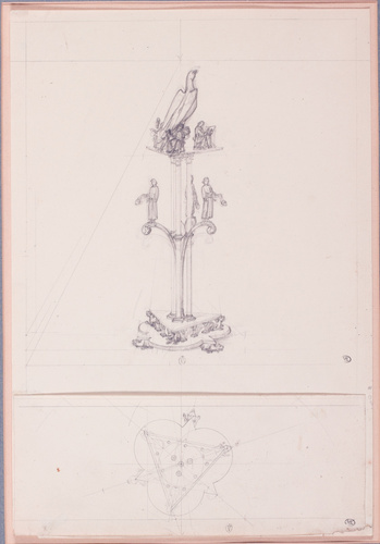 Jean-Baptiste Lassus - Etude pour un lutrin, vue perspective et plan