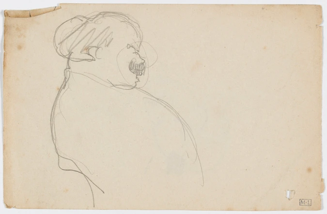 René Hermann-Paul - Croquis caricatural d'un homme corpulent, en buste, moustach...