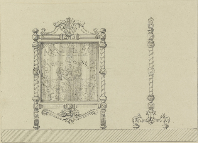 Antoine Zoegger - Projet d'écran et de piètement à décor de guirlandes et de voi...