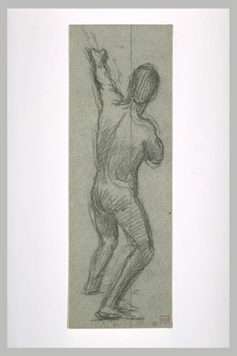 Pierre Puvis de Chavannes - Homme nu vu de dos, tirant de haut en bas sur une co...