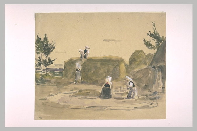 Eugène Boudin - Vannage et construction d'une meule dans le Finistère