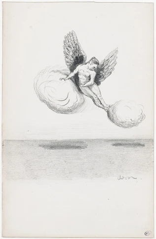 Odilon Redon - Femme nue ailée s'appuyant sur deux nuages