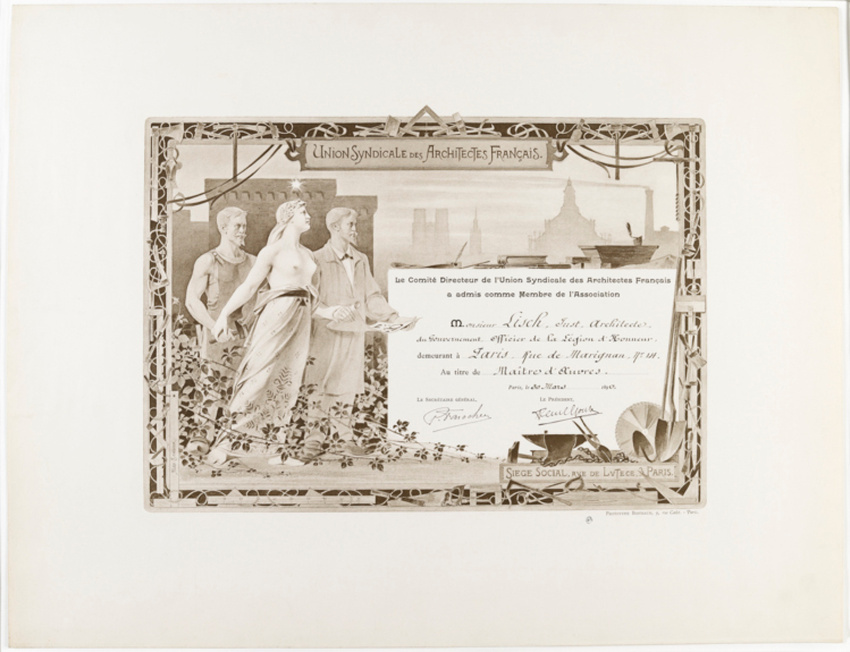 Anonyme - Diplôme de membre de l'Union syndicale des architectes français, photo...