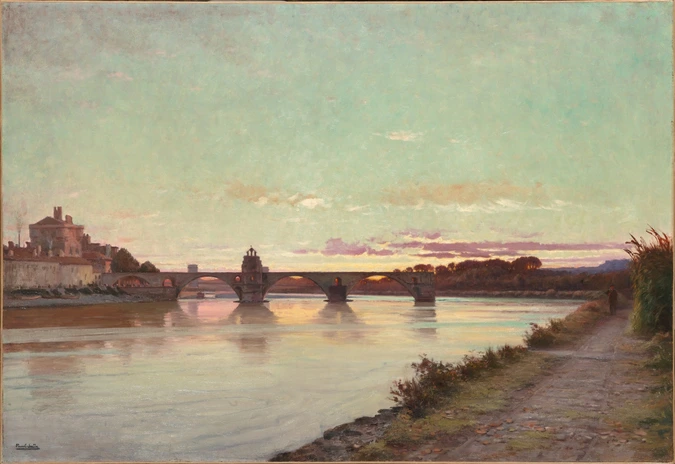 Paul Saïn - Le Pont Saint-Bénézet à Avignon, soleil couchant