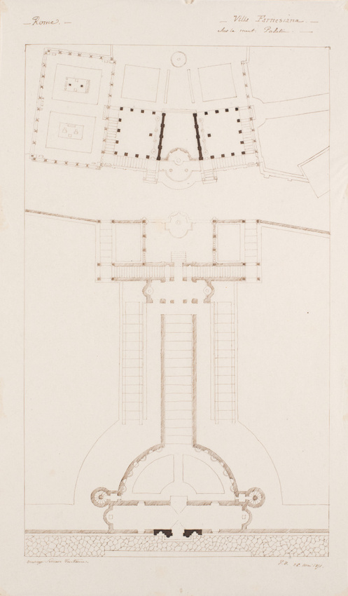 Edouard Villain - Plan de la Villa Farnesiana, mont Palatin, Rome, d’après Perci...