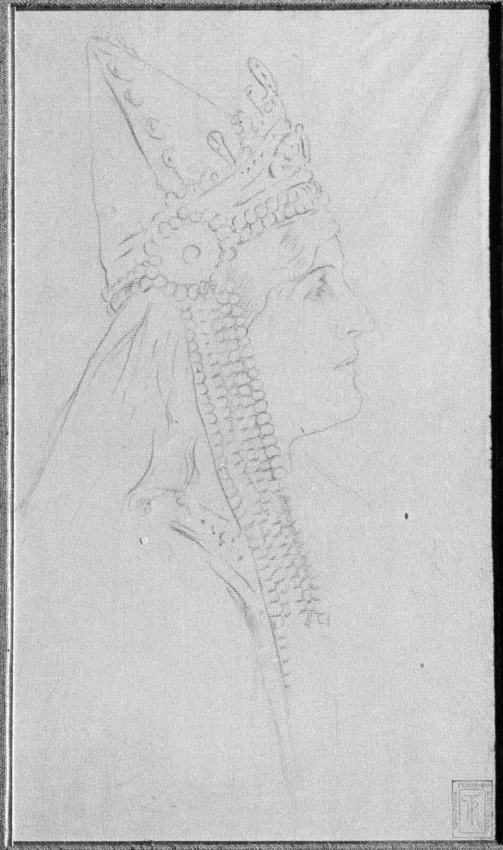 Fernand Khnopff - Tête de femme, coiffée d'une tiare ornée de cabochons