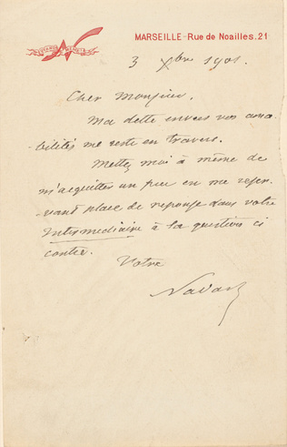Nadar - Mot de Nadar sur son papier à lette "N quand même - Marseille, rue de No...