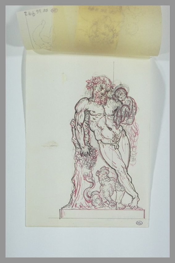 Eugène Guillaume - Silène appuyé à un tronc d'arbre, tenant le jeune Bacchus