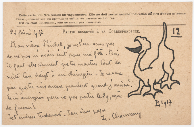 Léopold Chauveau - Carte postale de Léopold Chauveau à son fils Michel