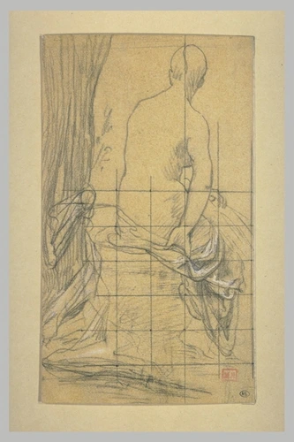 Pierre Puvis de Chavannes - Femme nue assise près d'un arbre, vue de dos, le bra...
