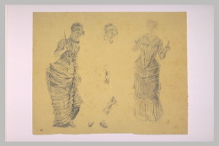 Marie Bracquemond - Etudes d'une femme debout, d'une tête de femme, de mains et ...