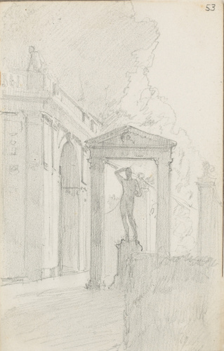 Louis Boitte - Rome, villa Médicis, statue sous un portique dans un jardin