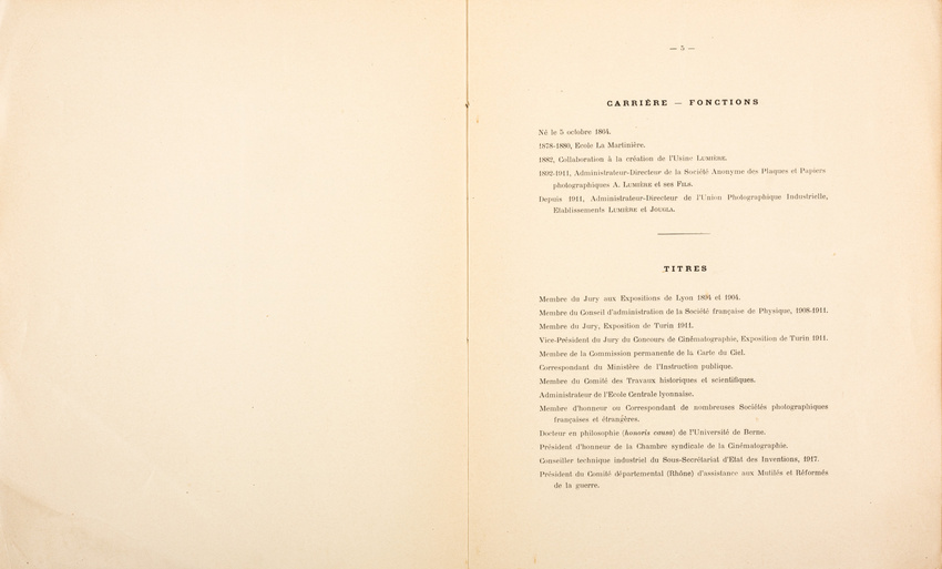 Louis Lumière - Notice sur les titres et travaux de Monsieur Louis Lumière
