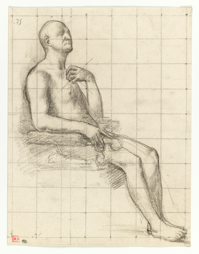 Pierre Puvis de Chavannes - Homme nu assis, de profil à droite, la main gauche l...