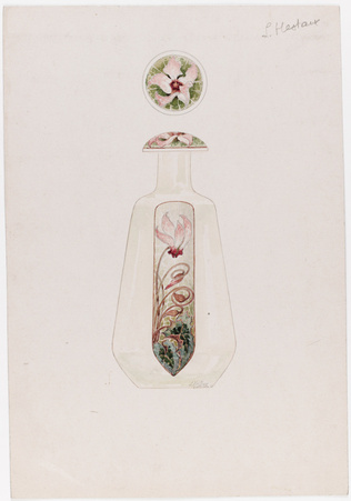 Louis Hestaux - Flacon à décor de cyclamens et bouchon vu en plan
