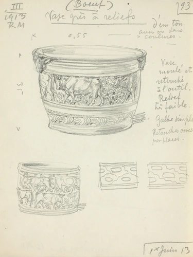 Eugène Grasset - Motif de boeufs pour un vase en grès