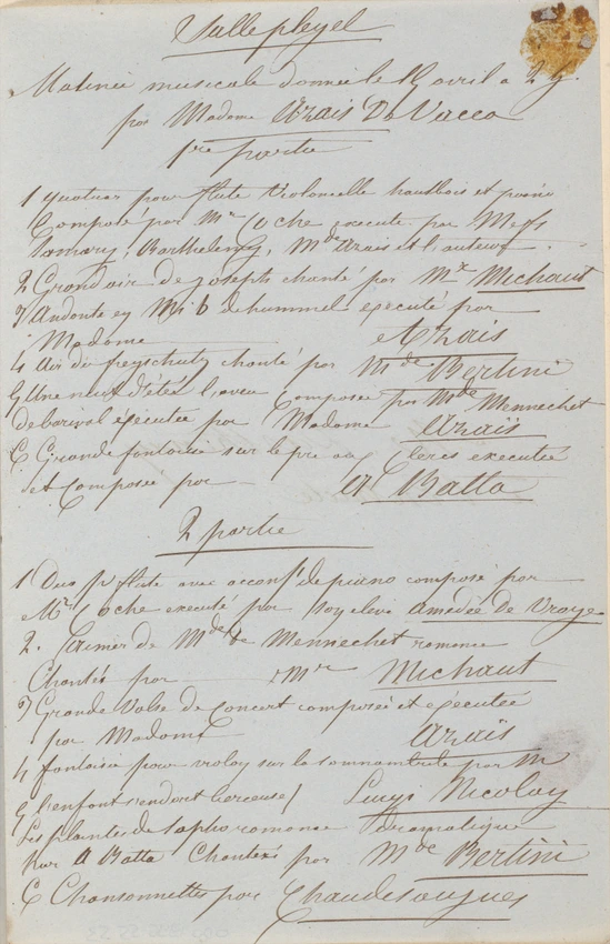 Lettre de Félix Nadar sur papier à l'en-tête du Panthéon Nadar, adressée à M. Darthenay, accompagnée du programme d'une matinée musicale - Nadar