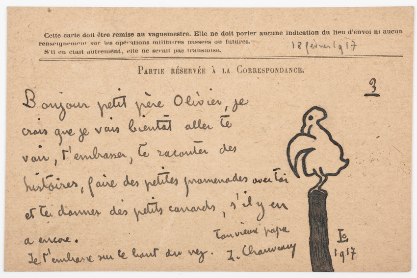 Léopold Chauveau - Carte postale de Léopold Chauveau à son fils Olivier
