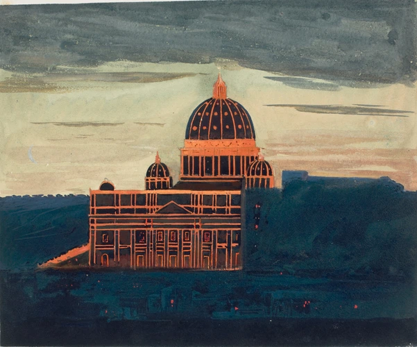 Le Vatican, la façade de la basilique illuminée - Louis Boitte