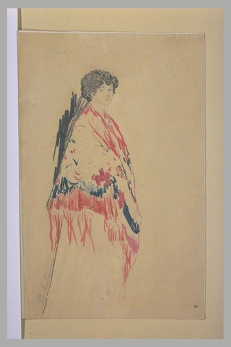 Filip Andreevitch Maliavine - Portrait de femme, debout, au fichu rouge