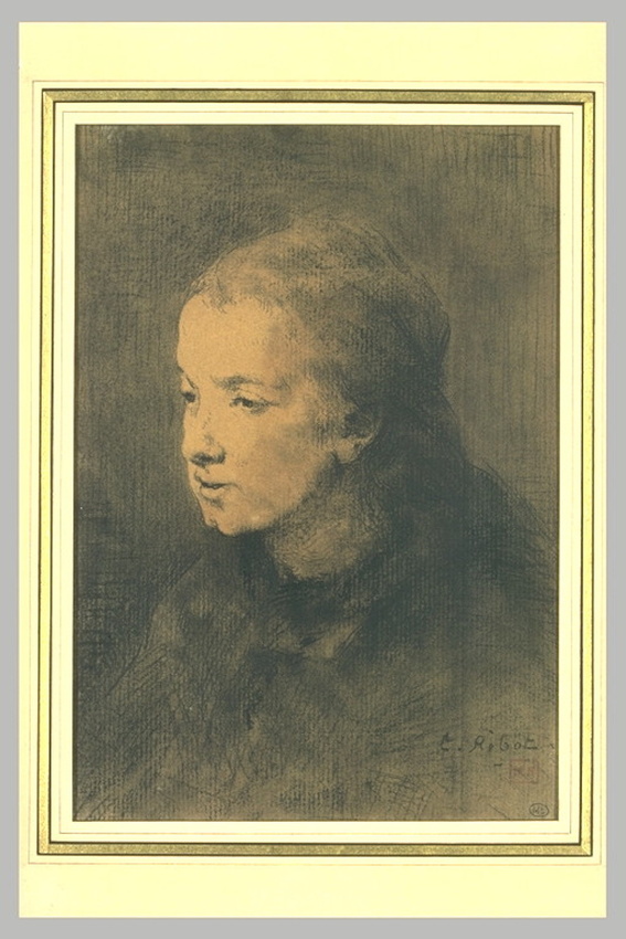 Théodule Ribot - Portrait de femme, à mi-corps, vue de trois quarts à gauche