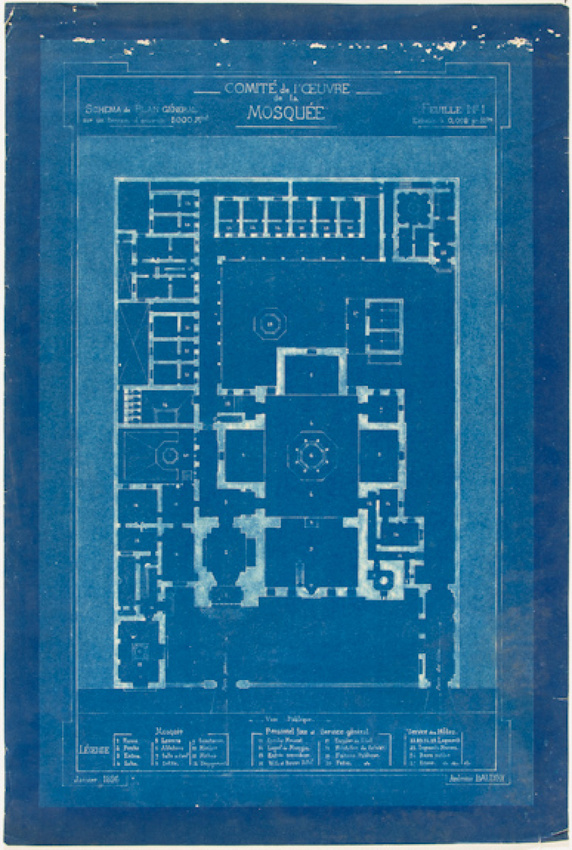 Ambroise Baudry - Comité de l'Oeuvre de la Mosquée. Schéma de plan général sur u...