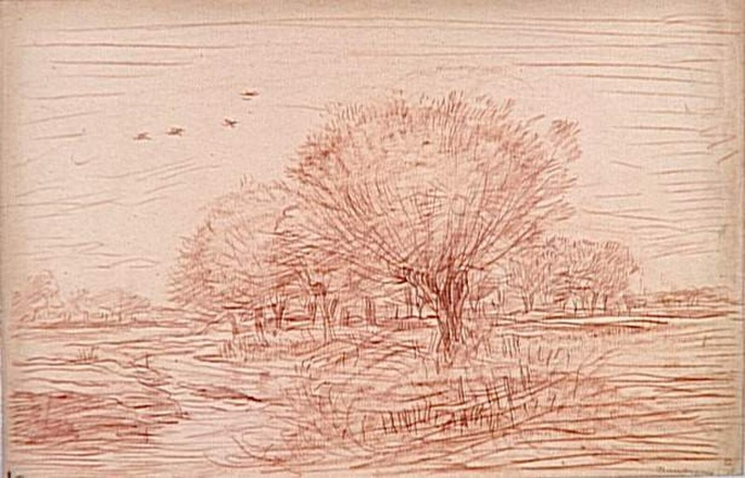 Charles-François Daubigny - Ruisseau traversant un pré boisé