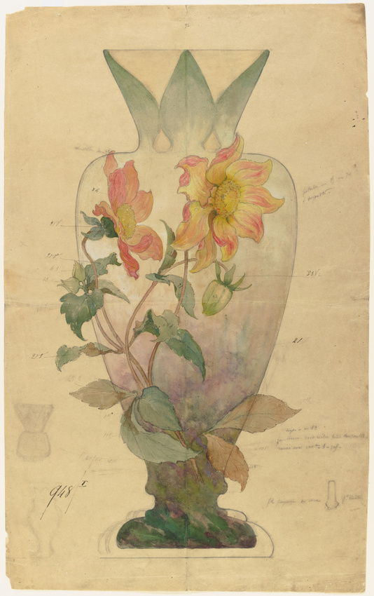 Emile Gallé - Modèle de vase en cristal à décor de dalhias