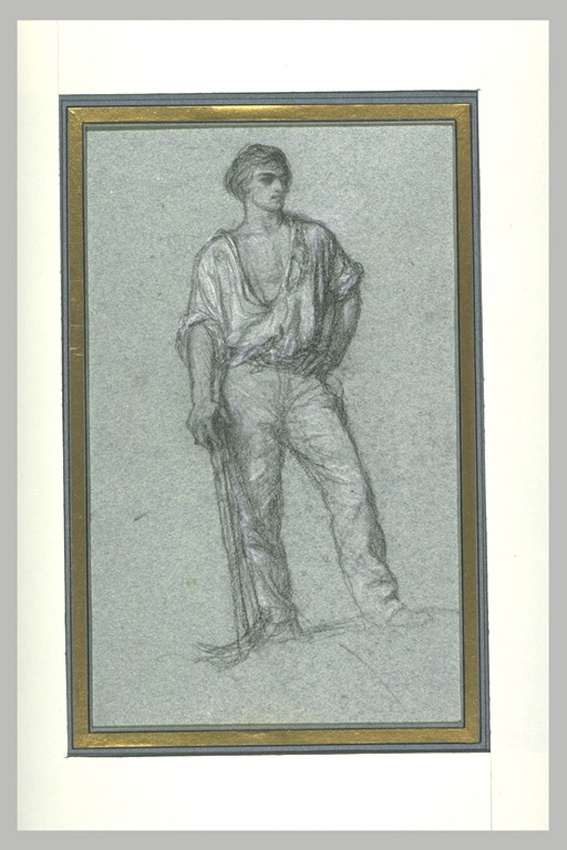 Ernest Hébert - Homme debout tenant une pioche, le poing gauche sur la hanche