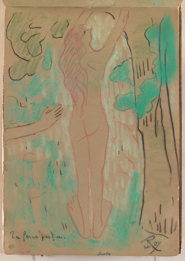 Louis Roy - Femme nue, debout, levant le bras droit ; bras droit
