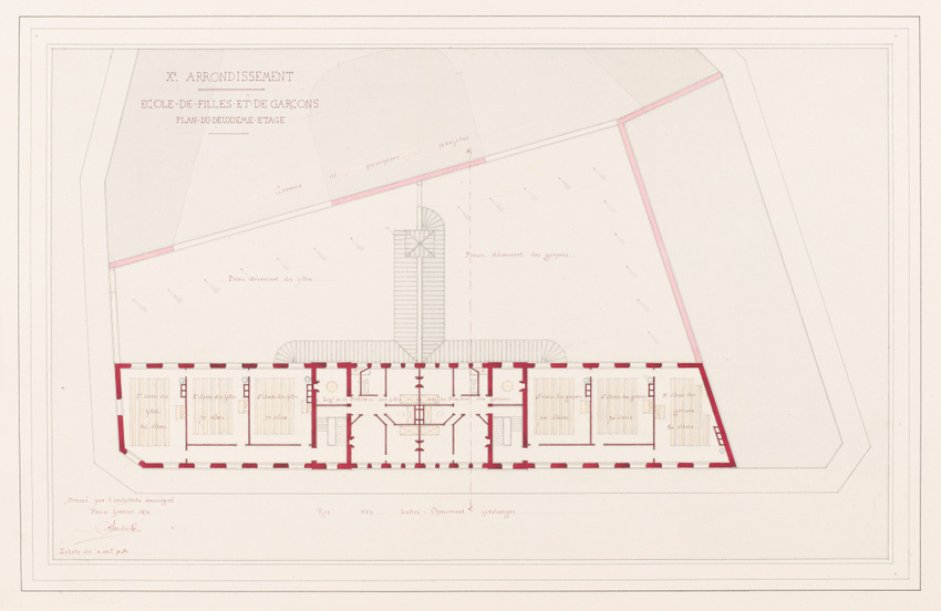 Antoine Soudée - Xe arrondissement. Ecole de filles et de garçons. Plan du deuxi...