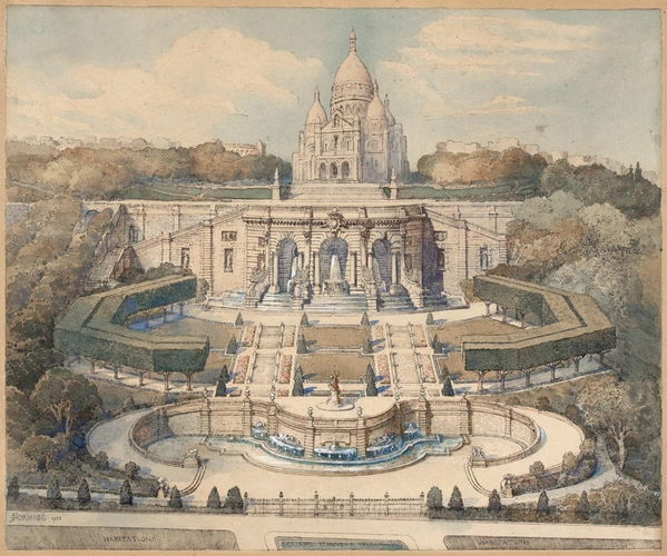 Jean-Camille Formigé - Projet d'aménagement de la Butte-Montmartre, vue à vol d'...