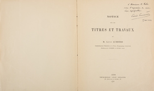 Louis Lumière - Notice sur les titres et travaux de Monsieur Louis Lumière