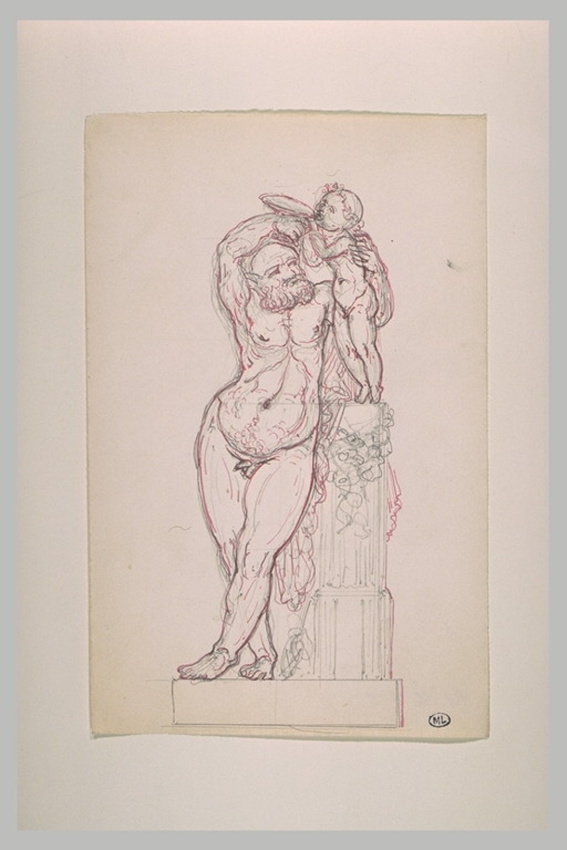Eugène Guillaume - Silène versant à boire au jeune Bacchus debout sur un socle