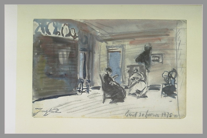 Johan Barthold Jongkind - Deux femmes assises dans un intérieur, conversant
