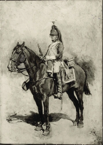 Ernest Meissonier - Dragon à cheval tenant un pistolet