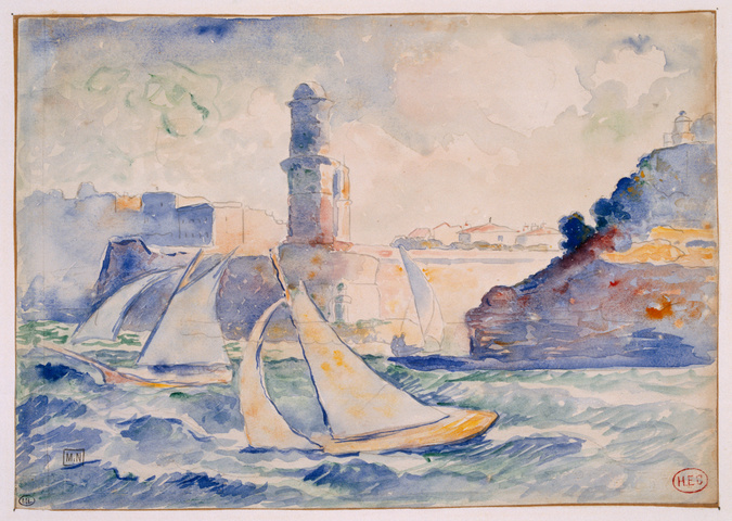 Henri-Edmond Cross - Entrée d'un port, avec au premier plan deux voiliers